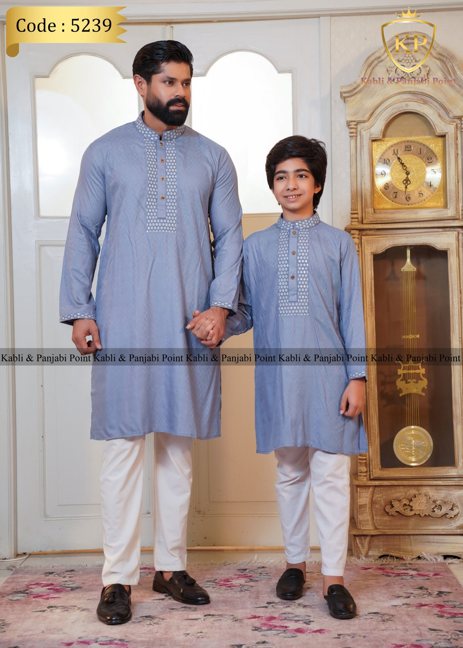 Father & Son Party Sequence Panjabi – Sky Blue Father & Son Party Sequence Panjabi – Sky Blue - Image 1