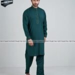 Exclusive Men’s Embroidered Kabli Set – Bottle Green