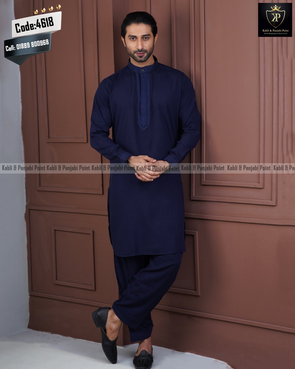 Exclusive Men’s Embroidered Kabli Set – Deep Blue Exclusive Men’s Embroidered Kabli Set – Deep Blue - Image 1